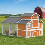 79"L Chicken Coop with Run for 6 Chickens, Wooden Chicken House with Nesting Boxes and Pull-Out Tray