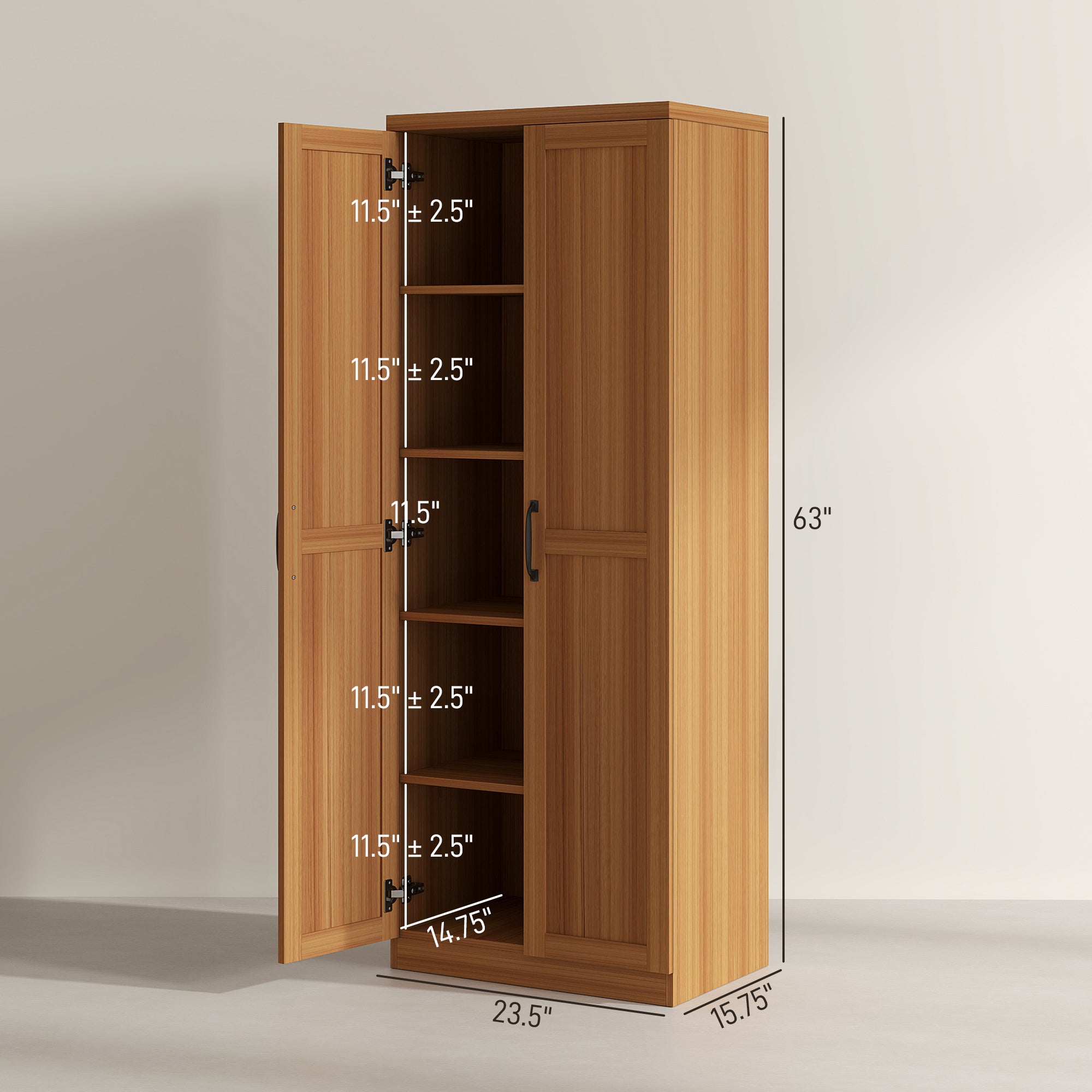 63" 2-Door Kitchen Pantry, Freestanding Cabinet with 2 Adjustable Shelves for Dining Room, Cinnamon Teak Wood Grain