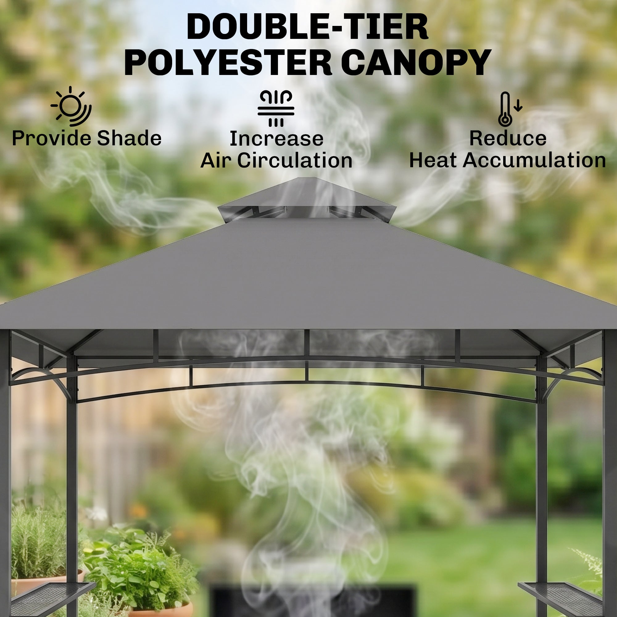 8' x 5' Grill Gazebo with Double Roof, Outdoor BBQ Canopy Gazebo with 2 Side Shelves for Patio Yard Garden Gray