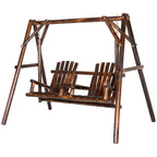 Wooden Porch Swing with Stand, 2-Seat Patio Swing Chair with Center Table, for Garden, Poolside, Backyard