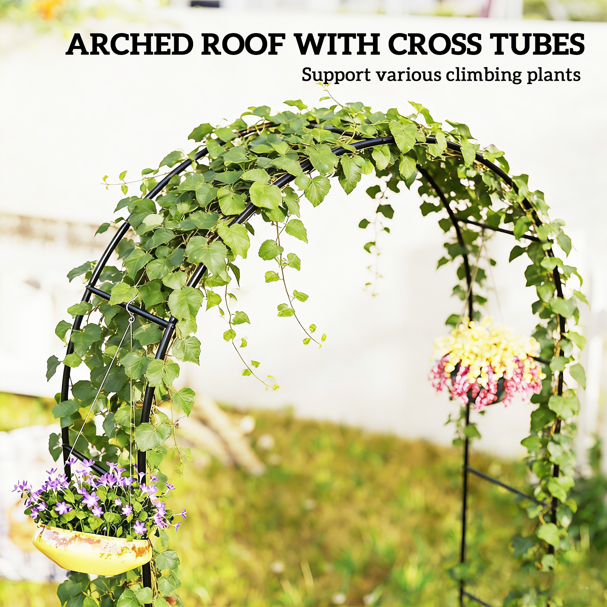 8 ft Steel Garden Arch, Garden Arbor Trellis with Large Base for Climbing Plants, Wedding Arch Stand, Black