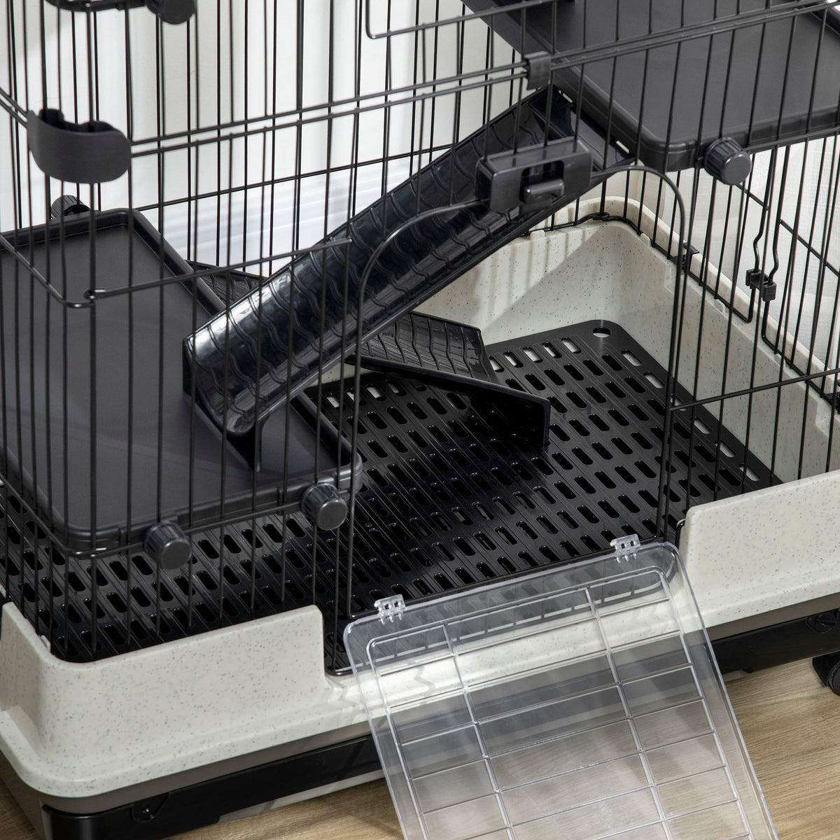32"L 4-Level Small Animal Cage Rabbit Hutch with Universal Lockable Wheels, Slide-out Tray for Bunny, Chinchillas, Ferret, Black