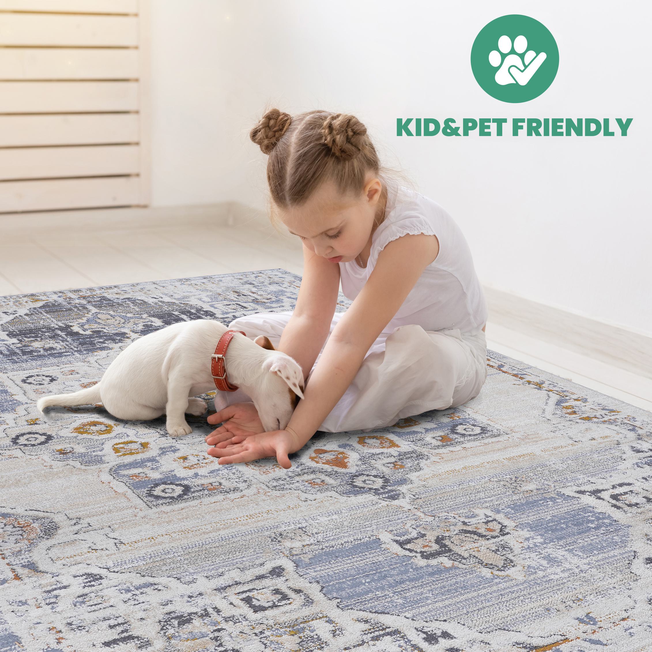 8x10 Stain-Resistant Area Rug with Cotton Backing, Medium Pile Height, Kid and Pet-Friendly Carpet, 120" L x 93" W x 0.3" H, Cream