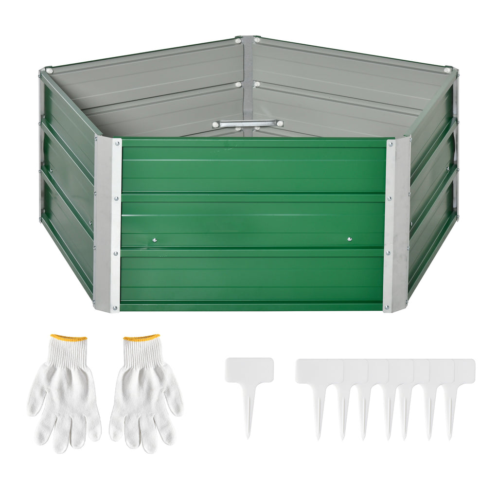40'' Hexagon Raised Garden Bed, Outdoor Metal Planter Box with Gloves, for Backyard, Patio to Grow Vegetables, Herbs, and Flowers, Green