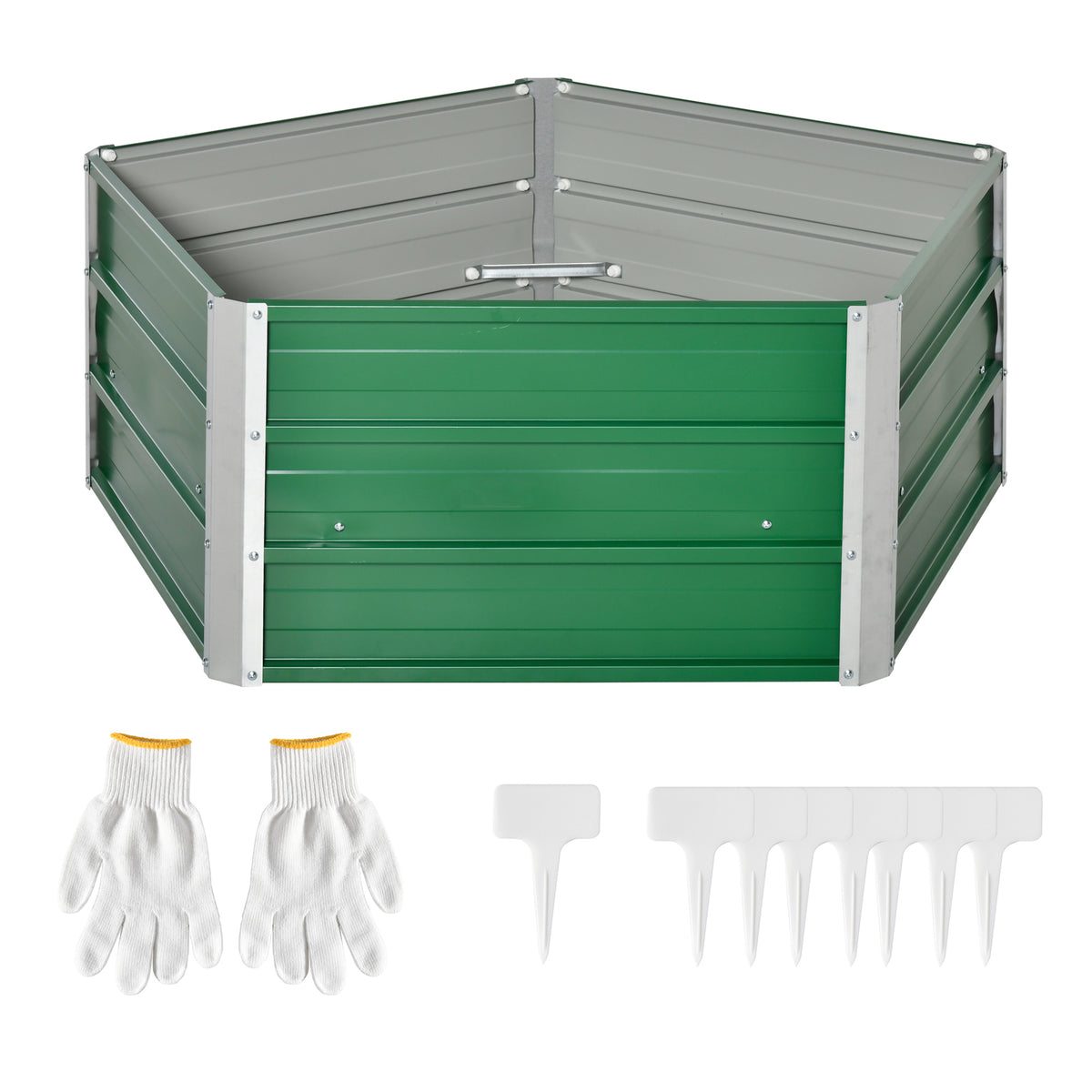 40'' Hexagon Raised Garden Bed, Outdoor Metal Planter Box with Gloves, for Backyard, Patio to Grow Vegetables, Herbs, and Flowers, Green
