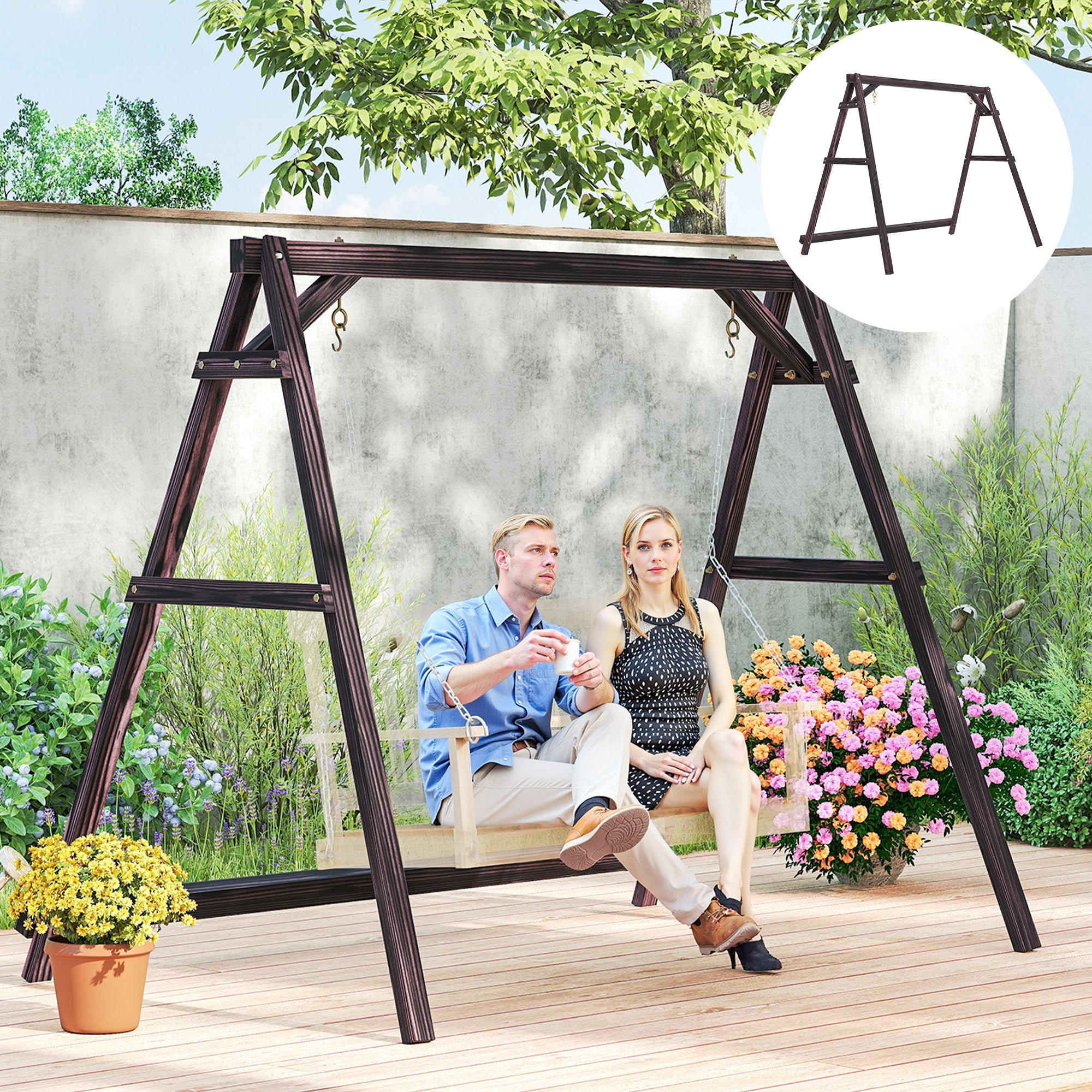 Porch Swing Frame, Heavy Duty A-Frame Hanging Chair Stand Only with Reinforced Bars for Porch, Garden, Backyard