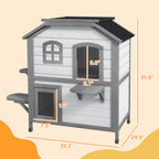 Wooden 2-Story Outdoor Cat House, Feral Cat Shelter Kitten Condo with Openable Asphalt Roof and 4 Platforms, White
