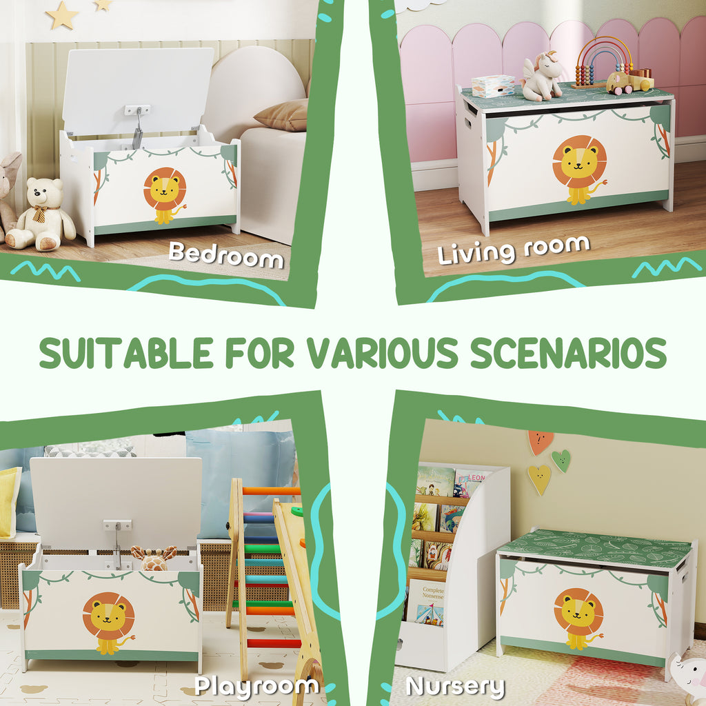Toy Box with Lid, Safety Hinges and Groove Handles, Toy Storage Organizer for Kids, Living Room, Playroom, Green