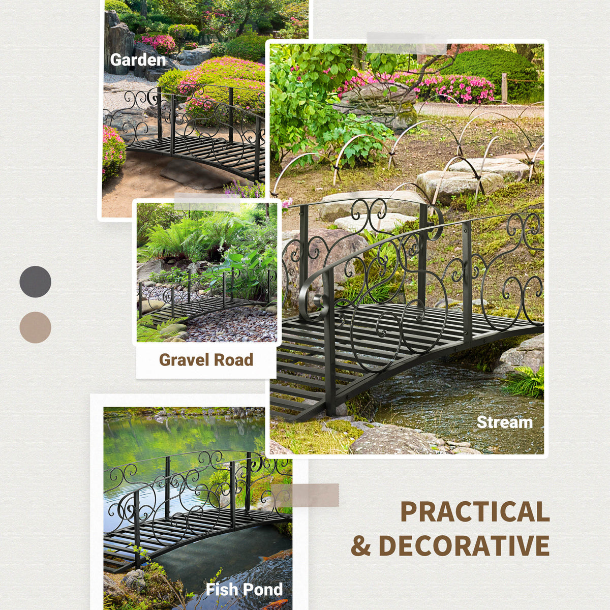 6' Metal Arch Backyard Garden Bridge, Safety Siderails, Arc Footbridge for Backyard Creek, Stream, Pond