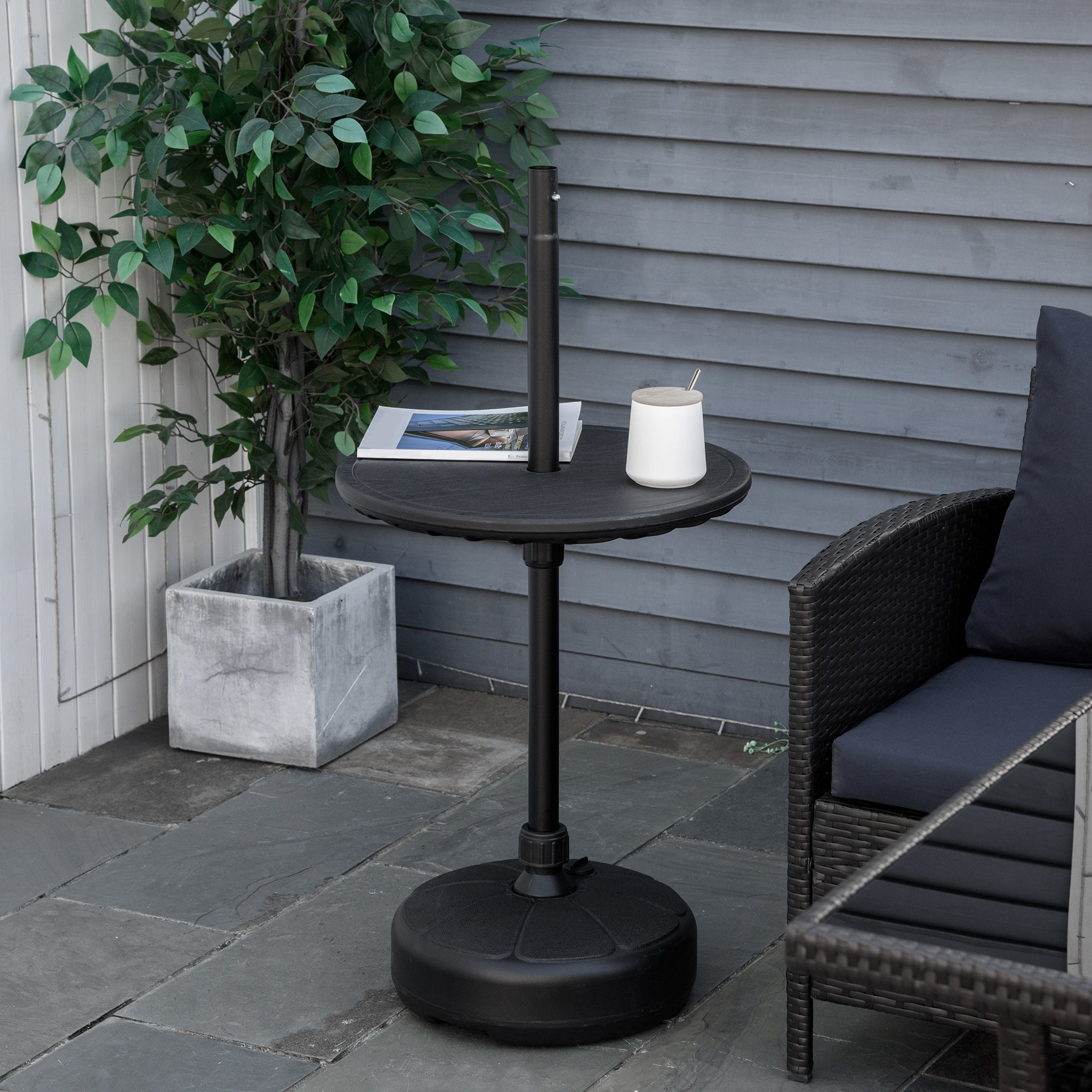 20" Umbrella Table Tray, Easy to Install Table-Top, Round Portable for Swimming Pool, Beach, Patio, Deck, Garden, Black