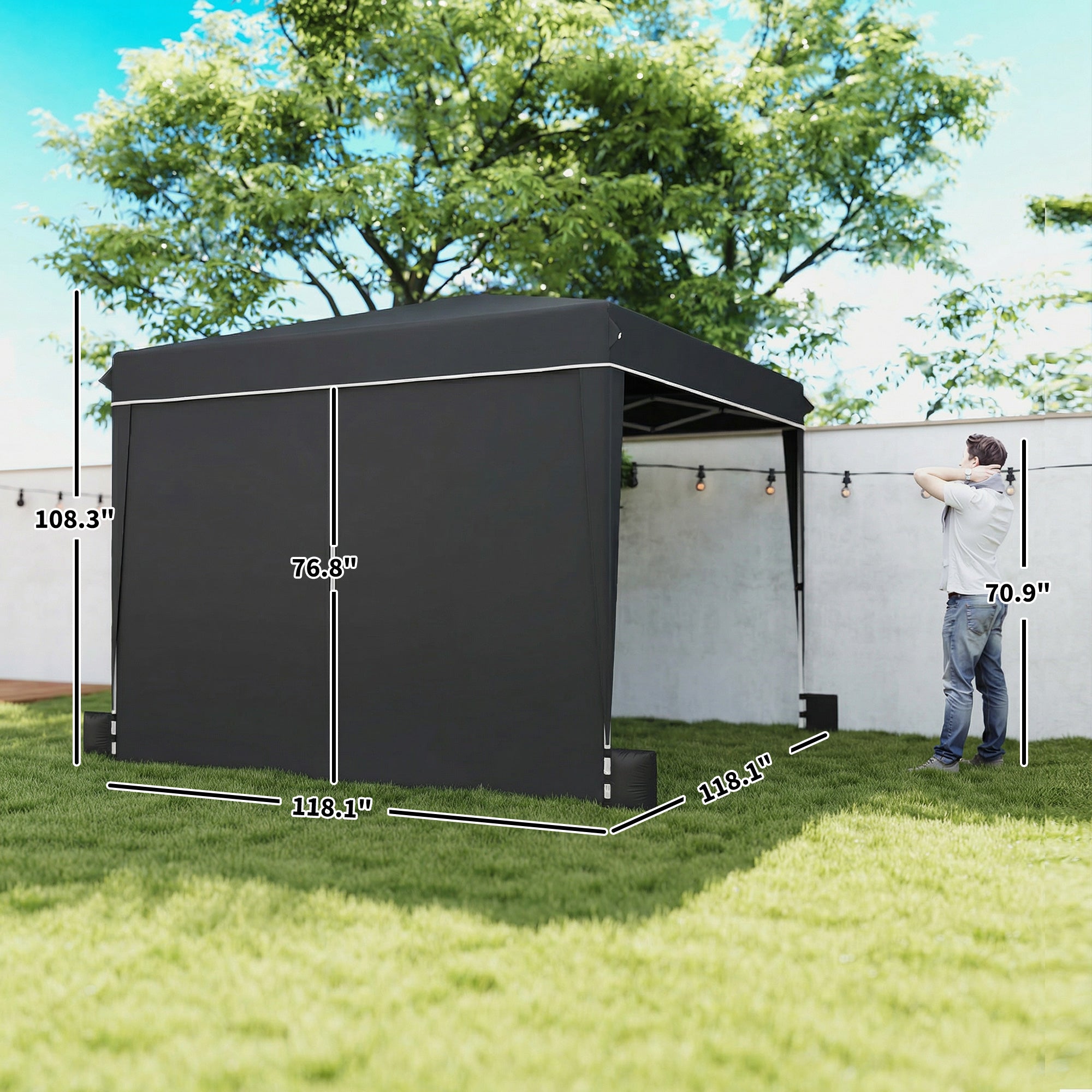 10 x 10 ft Pop Up Canopy Tent with Sidewalls, UPF50+ Outdoor Portable Instant Canopy Shelter with Carry Bag, Black