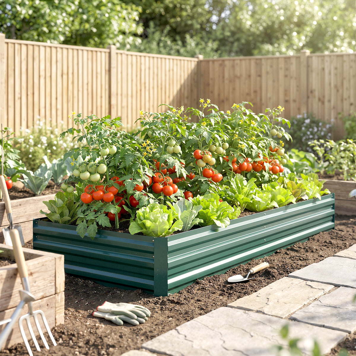 95" x 36" x 12" Galvanized Raised Garden Bed, Easy DIY and Cleaning for Growing Flowers, Herbs, Succulents, Green