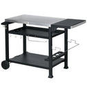 3-Shelf Outdoor Grill Cart Table with Foldable Side Table, Stainless Steel Pizza Oven Stand on Wheels, Black