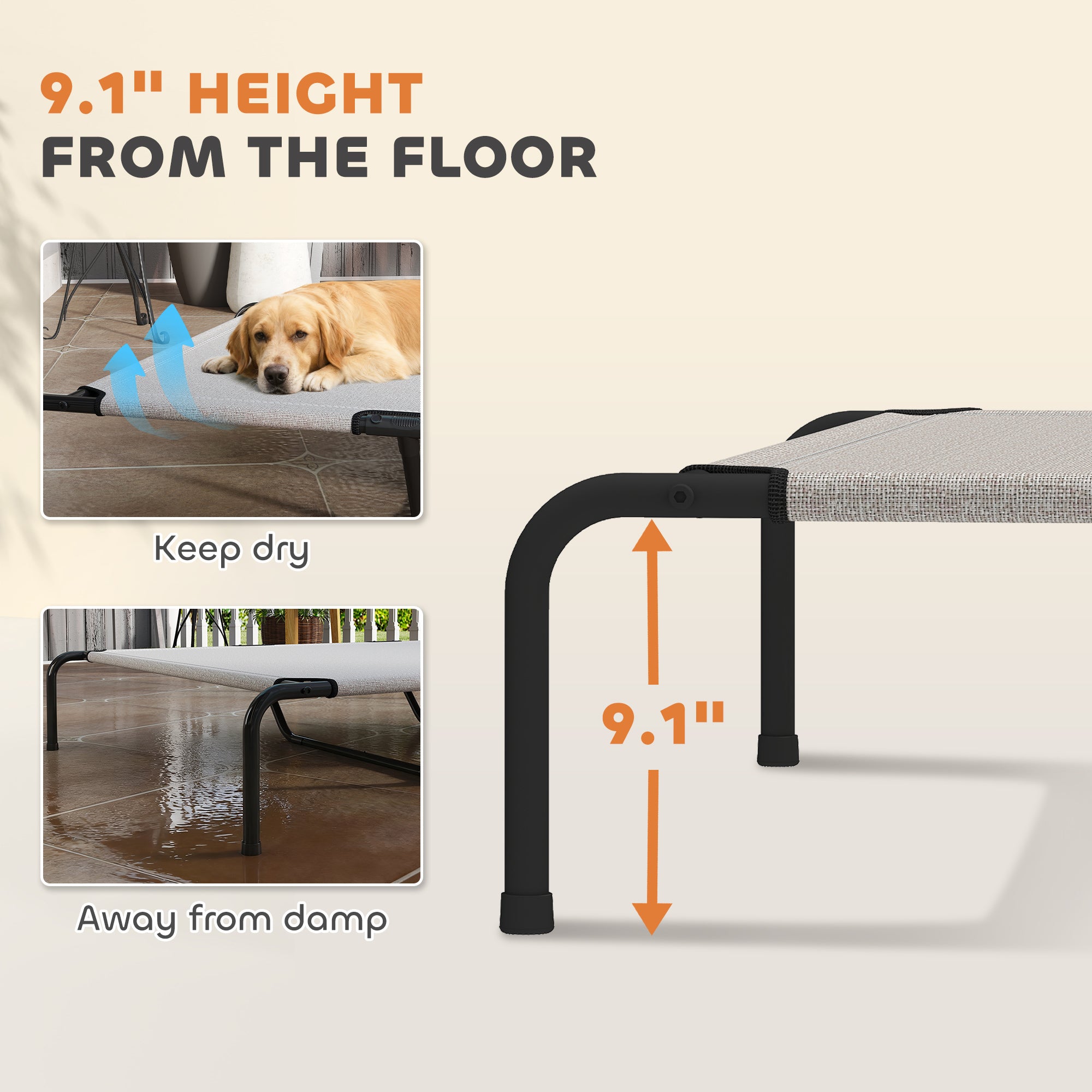 Elevated Dog Bed for Large Breeds Beige 60"L