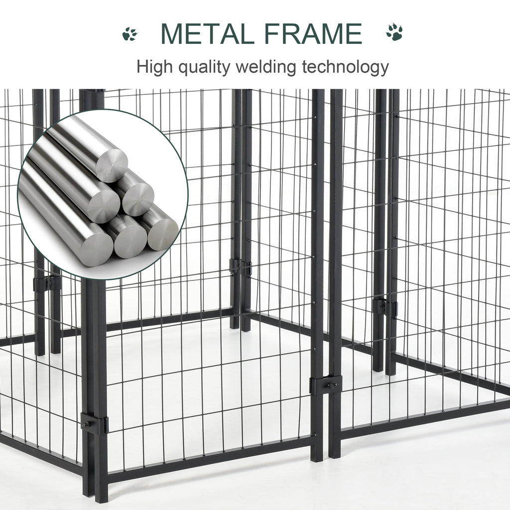 Outdoor Dog Kennel with Roof, 8' x 4' x 6' Heavy Duty Welded Wire Dog Playpen Enclosure with Escape-proof Lock, UV-Resistant & Waterproof Cover, for Large Dogs, Silver