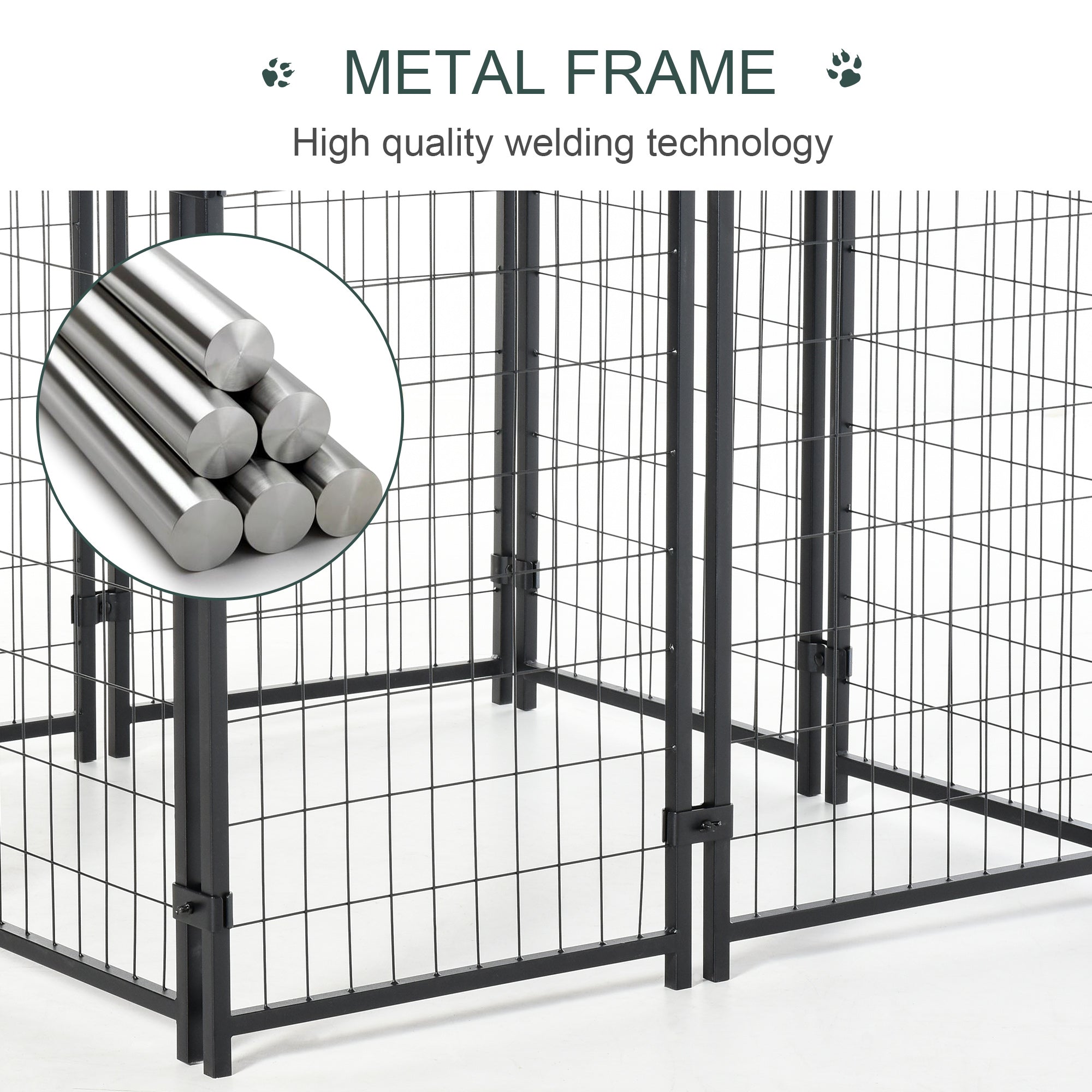 Outdoor Dog Kennel with Roof, 8' x 4' x 6' Heavy Duty Welded Wire Dog Playpen Enclosure with Escape-proof Lock, UV-Resistant & Waterproof Cover, for Large Dogs, Silver