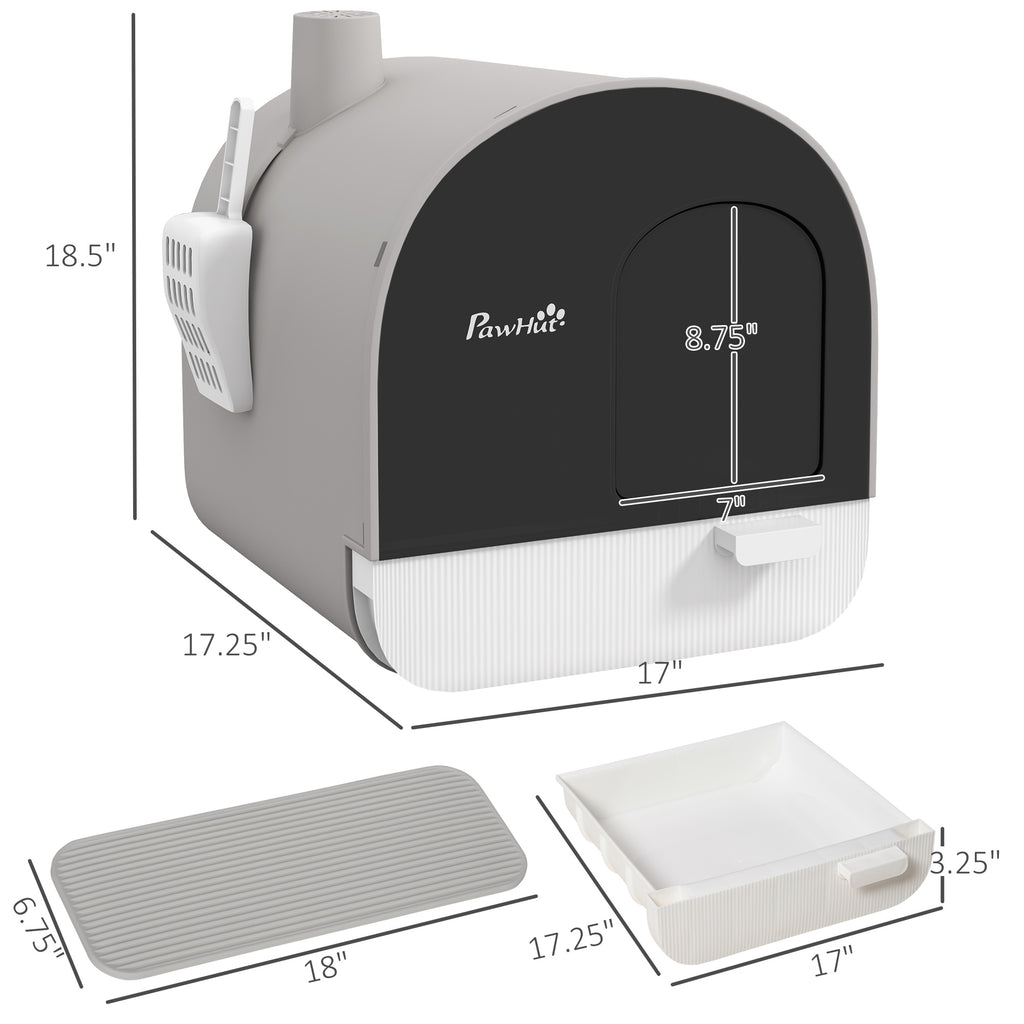 Cat Litter Box with Lid with Scoop and Filter, Light Gray