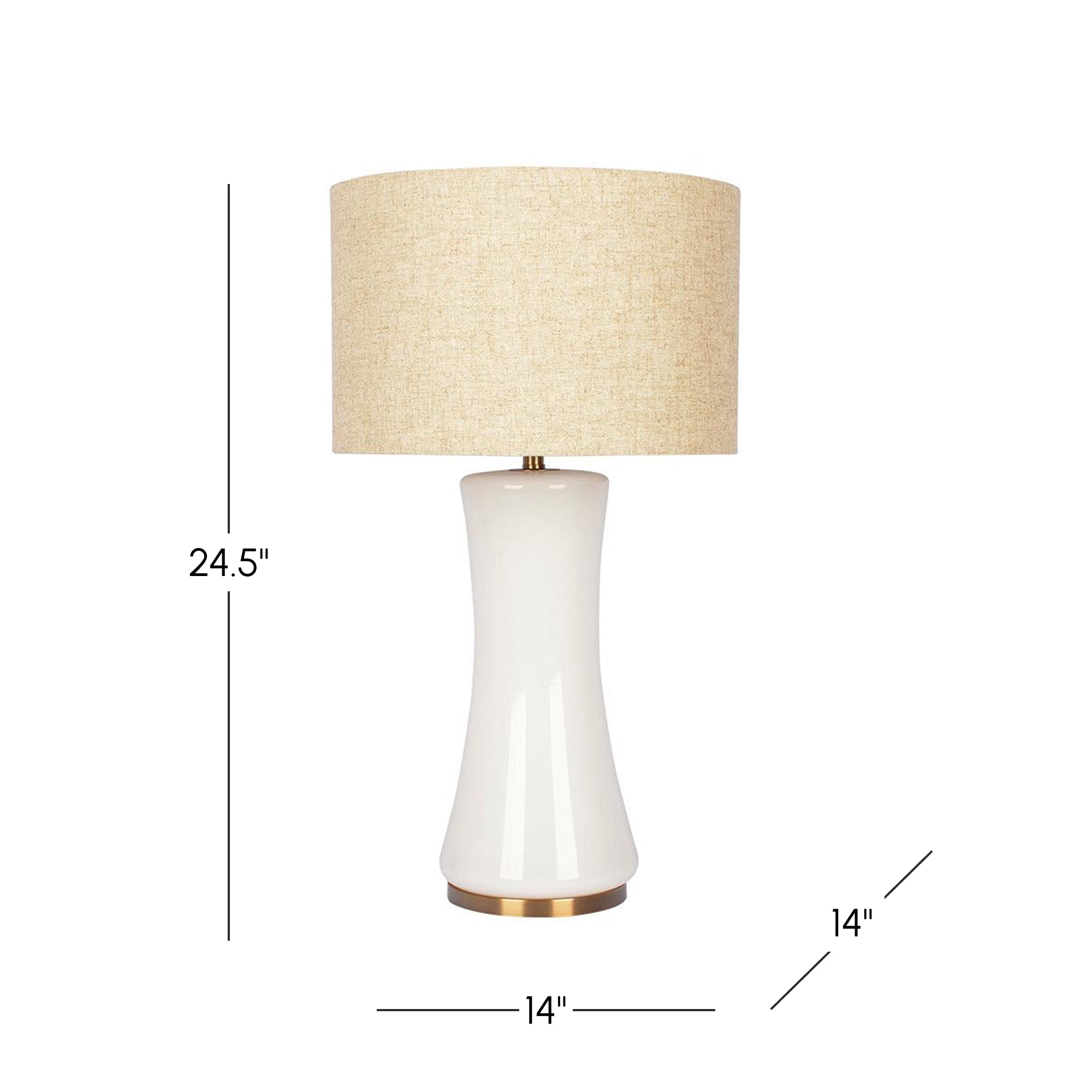 Cascade Glass Table Lamp with Golden Base, Off-White Glass Shade, Elegant Design, 14" L x 14" W x 24.5" H, Gold+White