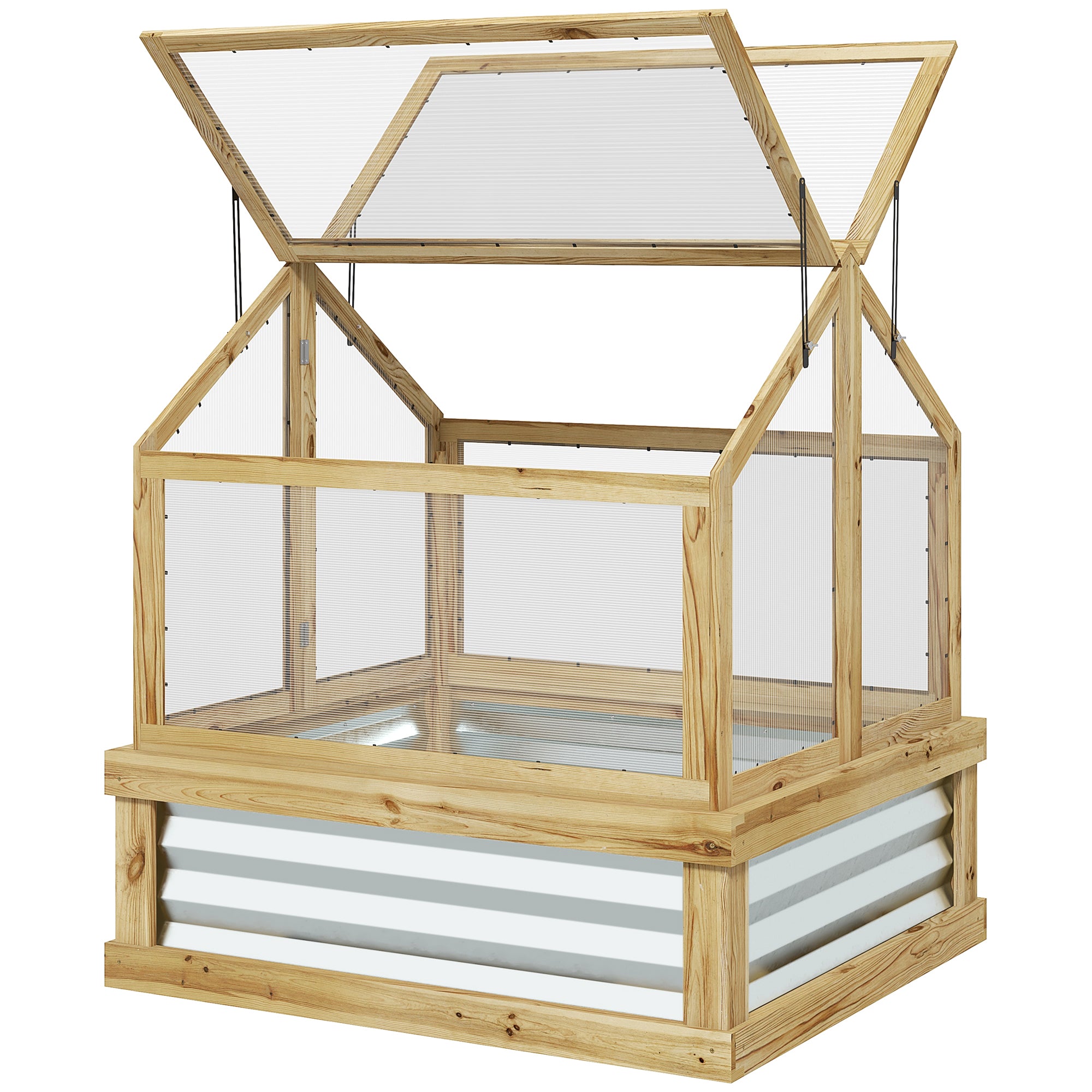 Raised Garden Flower Bed Kit with Greenhouse, Wooden Cold Frame Planter, 35.5" x 31.5" x 36", Natural