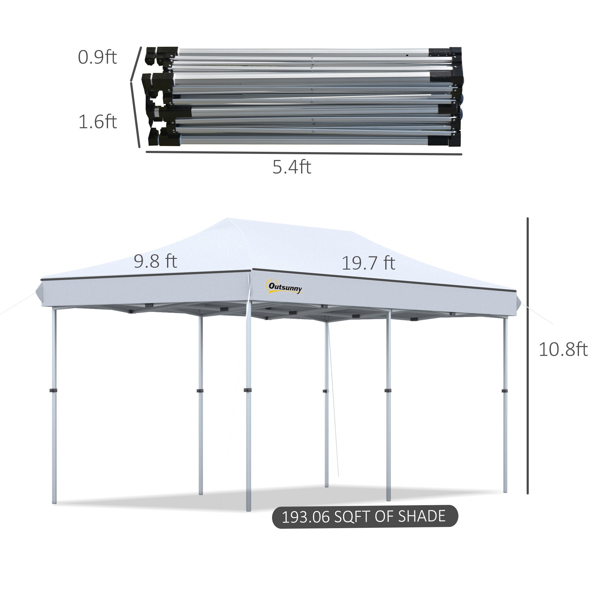 10'x20' Aluminum Pop Up Canopy Tent, Upgraded Thicker Tube Instant Party Tent with Wheeled Bag, 2-Level Adjustable, XL Large Ground Stakes for Events Patio Backyard