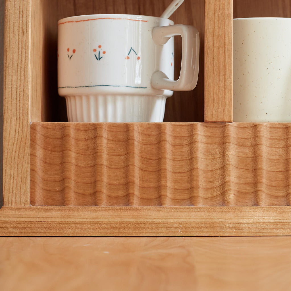 Solid Cup Storage Rack with Ample Shelving & Eco-Friendly Finish, Durable Cabinet for Dining Space, 24.5″ L x 6″ W x 22″ H, Natural Cherry