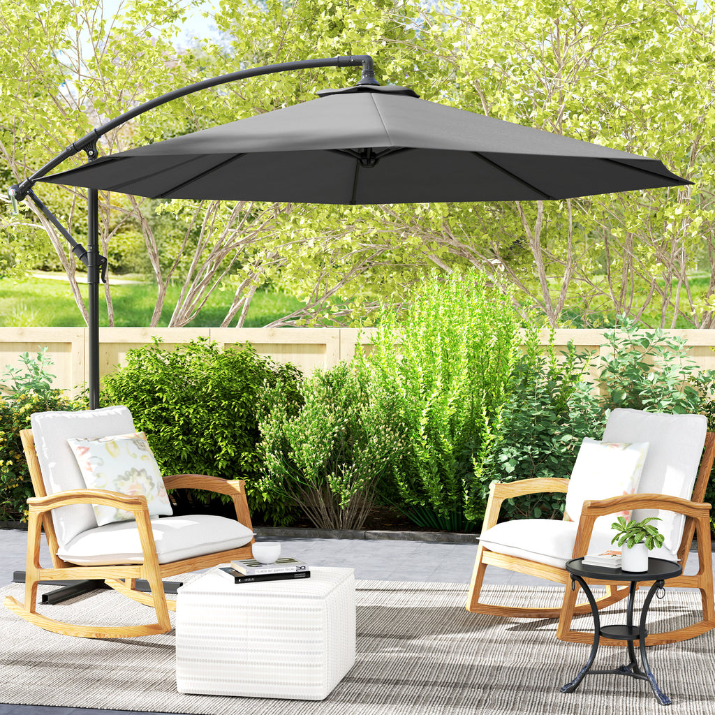 10' Cantilever Tilt Offset Patio Umbrella w/ UV & Water Safe Material & Cross Base (Weight Not Included), Gray