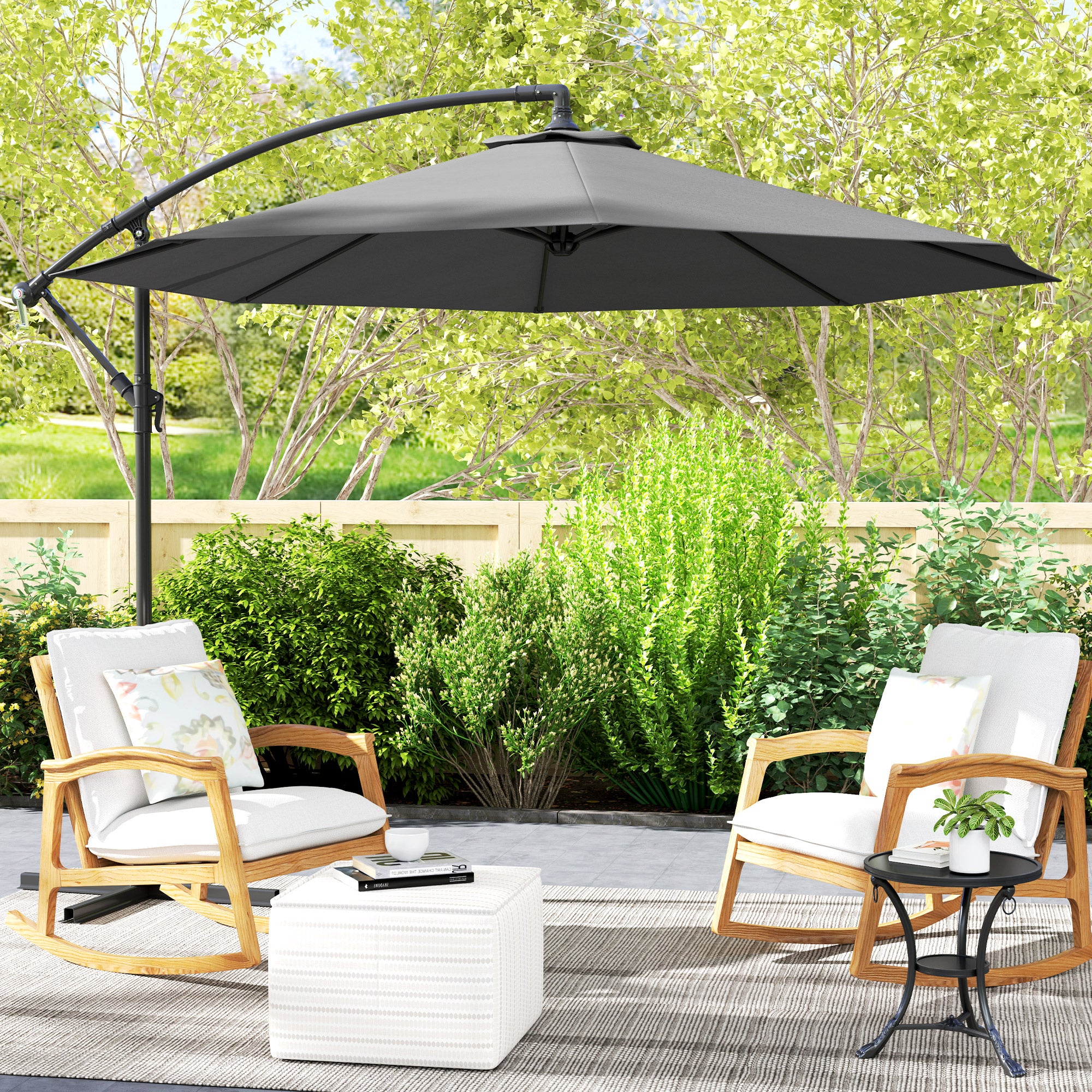 10' Cantilever Tilt Offset Patio Umbrella w/ UV & Water Safe Material & Cross Base (Weight Not Included), Gray