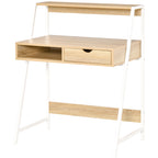 Home Office desk, Computer Desk for Small Spaces, Study Table with Drawer and Storage Shelves, Natural