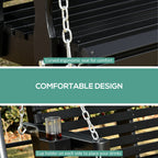 Porch Swing with Chains and Cupholders, 2 Person Wooden Patio Swing Chair, 440 lbs. Weight Capacity, for Garden, Poolside, Backyard, Black