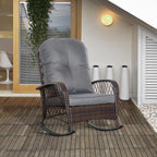 Rattan Porch Rocker w/ Plush Cushion, Gray