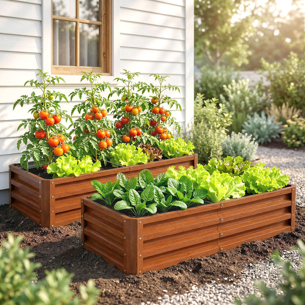 Galvanized Raised Garden Bed, 4' x 2' x 1' Metal Planter Box, for Growing Vegetables, Flowers, Herbs, Succulents, Brown