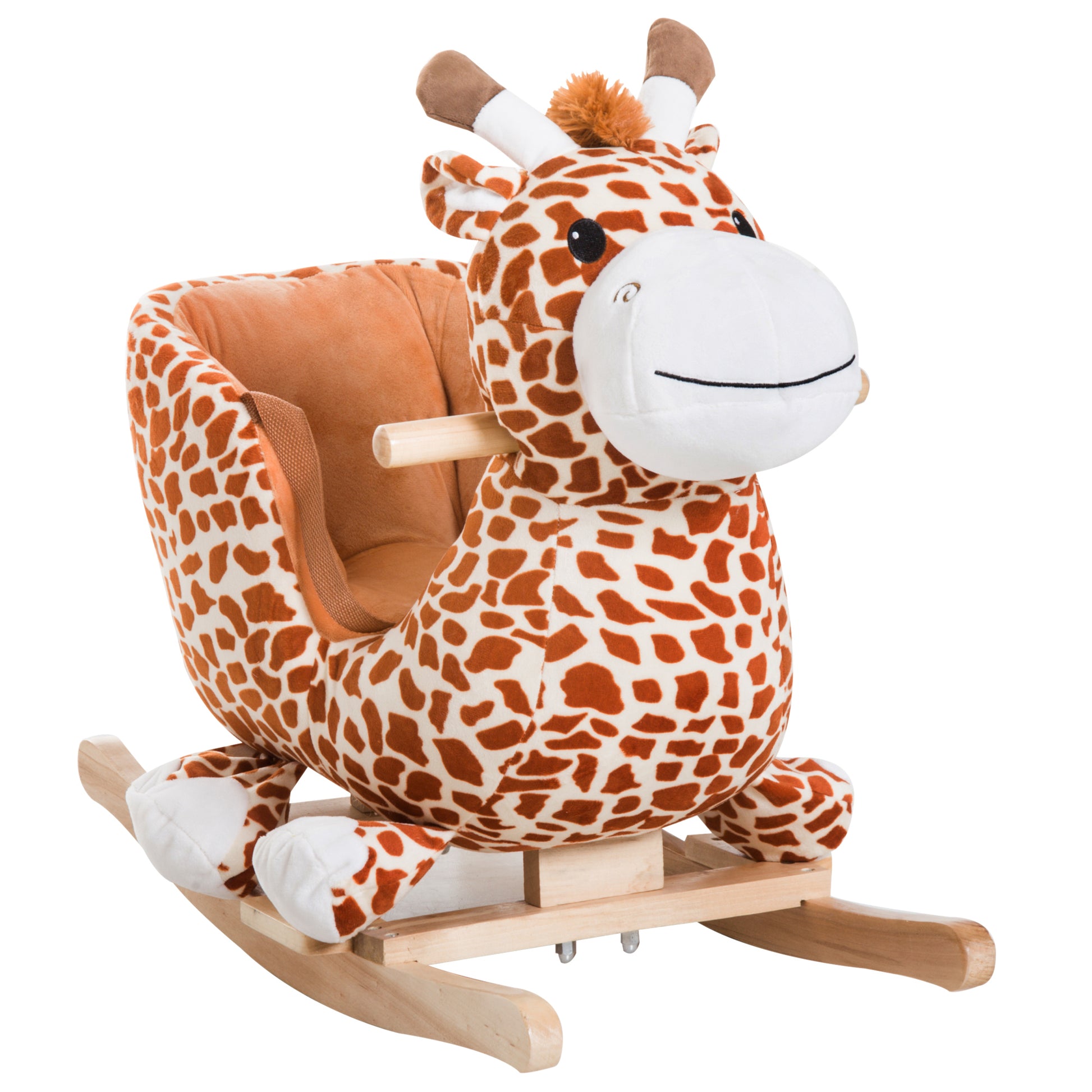 Kids Plush Rocking Horse Giraffe Style Themed Ride-On Chair Toy With Sound Brown