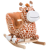 Kids Plush Rocking Horse Giraffe Style Themed Ride-On Chair Toy With Sound Brown