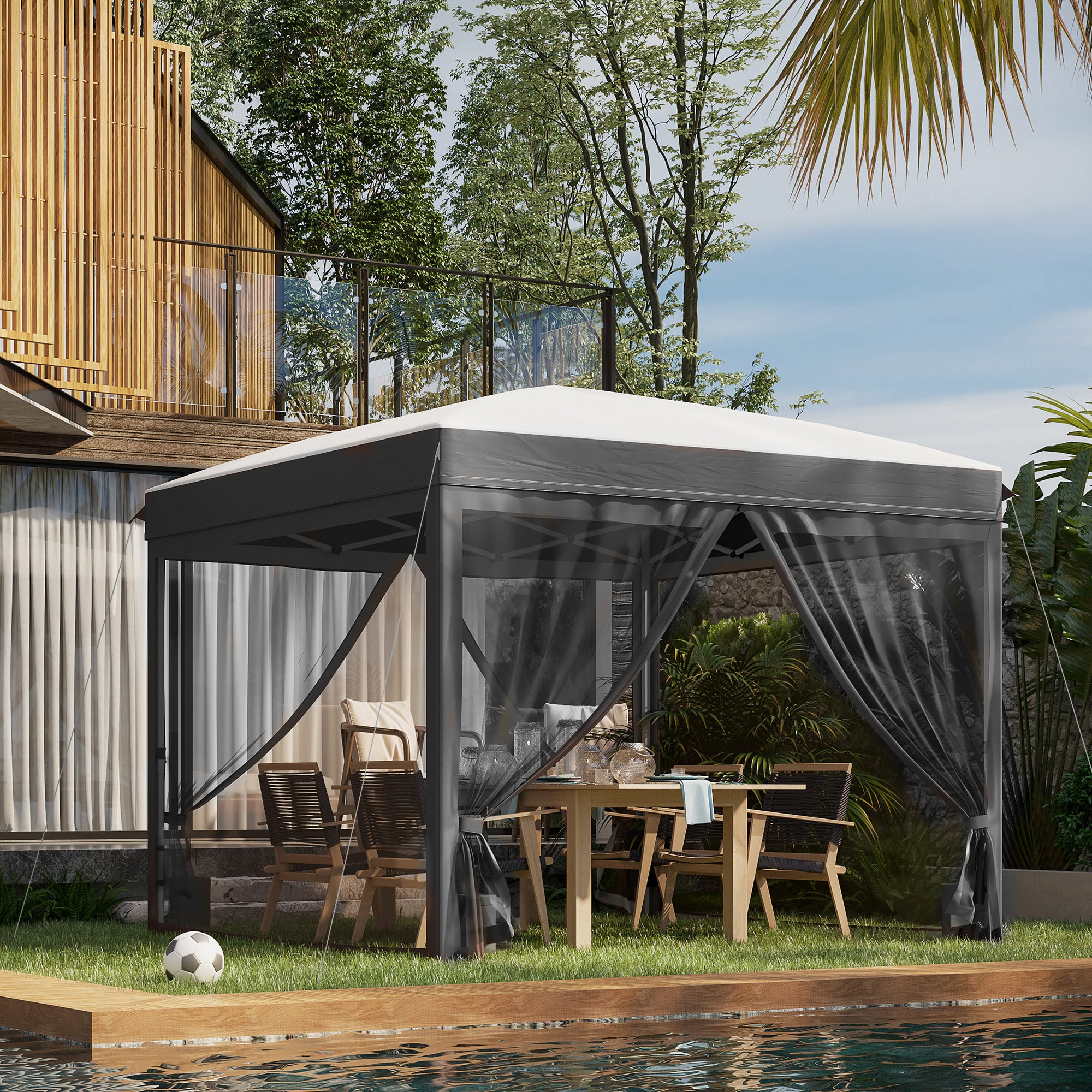 10' x 10' Pop Up Canopy Tent with Netting, Instant Sun Shelter, Tents for Parties, Height Adjustable, with Wheeled Carry Bag and 4 Sand Bags for Outdoor, Garden, Patio, Gray