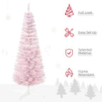 5' Decorated Christmas Tree Snow Flocked Artificial Christmas Tree with Pencil Shape, Realistic Branches, Pink