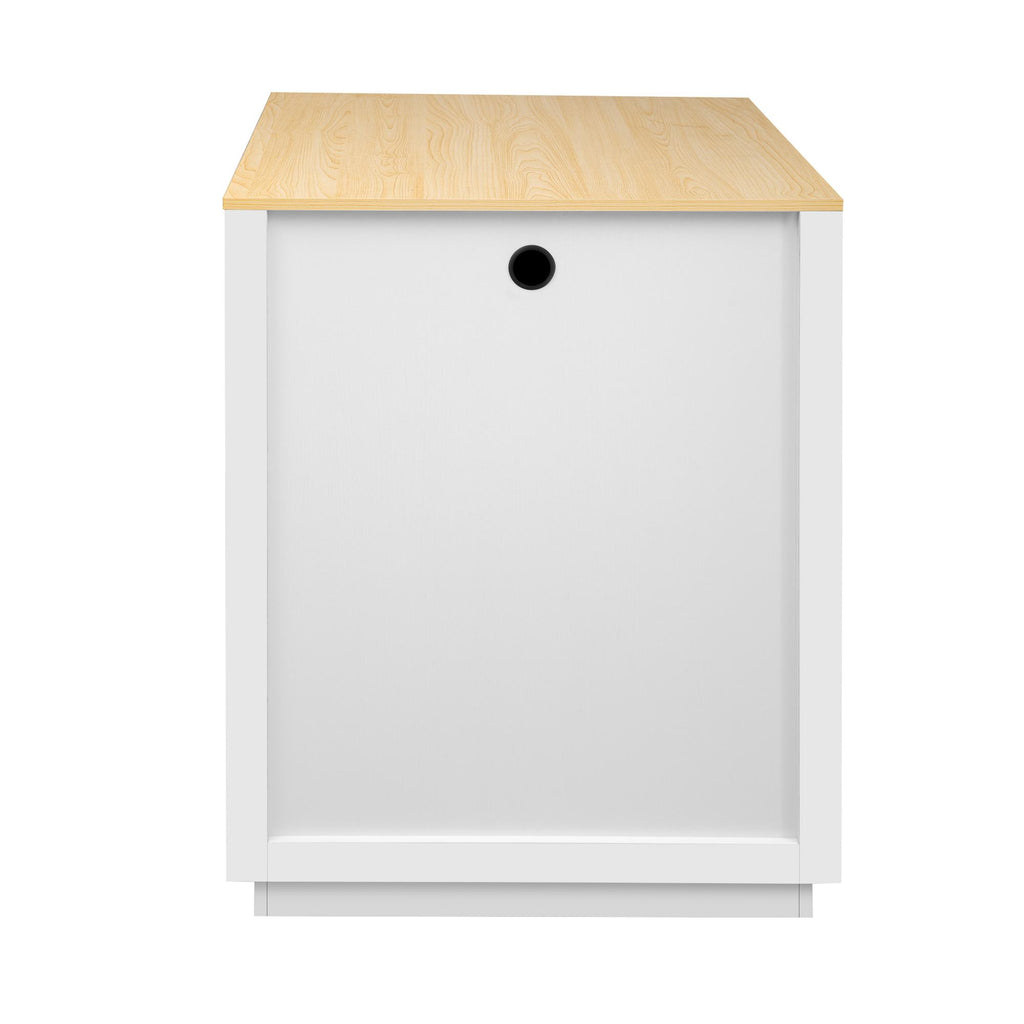 Kitchen Island with Extendable Table, Double-Sided Storage, Power Outlet, Adjustable Shelves, Lockable Wheels, 83" L x 27.5" W x 36" H, White Oak