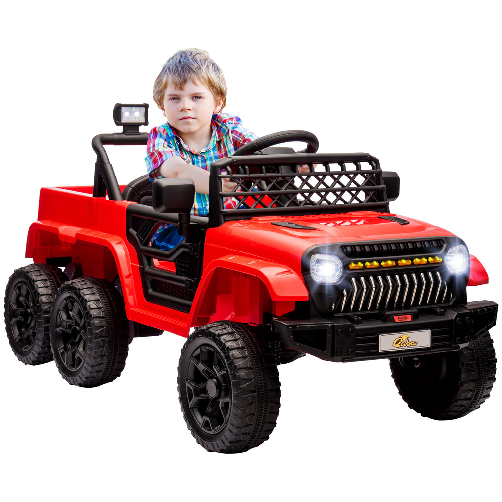 12V 4x4 Kids Electric Car w/ 2WD/4WD Switchable, Remote Control, Spring Suspension System, Back Trailer, Red