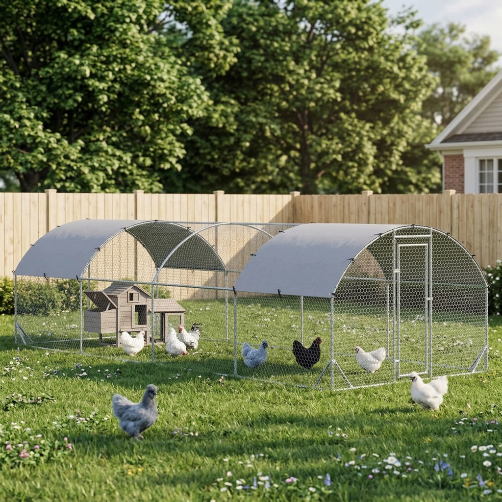 Large Metal Chicken Coop with Waterproof and Anti-UV Cover for Yard, Outdoor, Duck, Rabbit, 9.2' x 24.9' x 6.5'