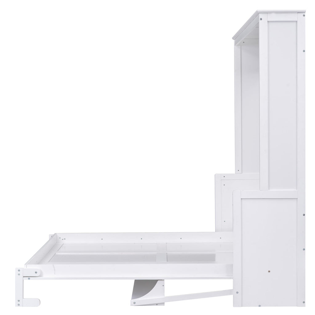 Space-Saving Design Queen Size Murphy Bed with Shelf, Solid Wood and MDF, 86" L x 69.5" W x 87" H, White