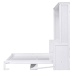 Space-Saving Design Queen Size Murphy Bed with Shelf, Solid Wood and MDF, 86" L x 69.5" W x 87" H, White