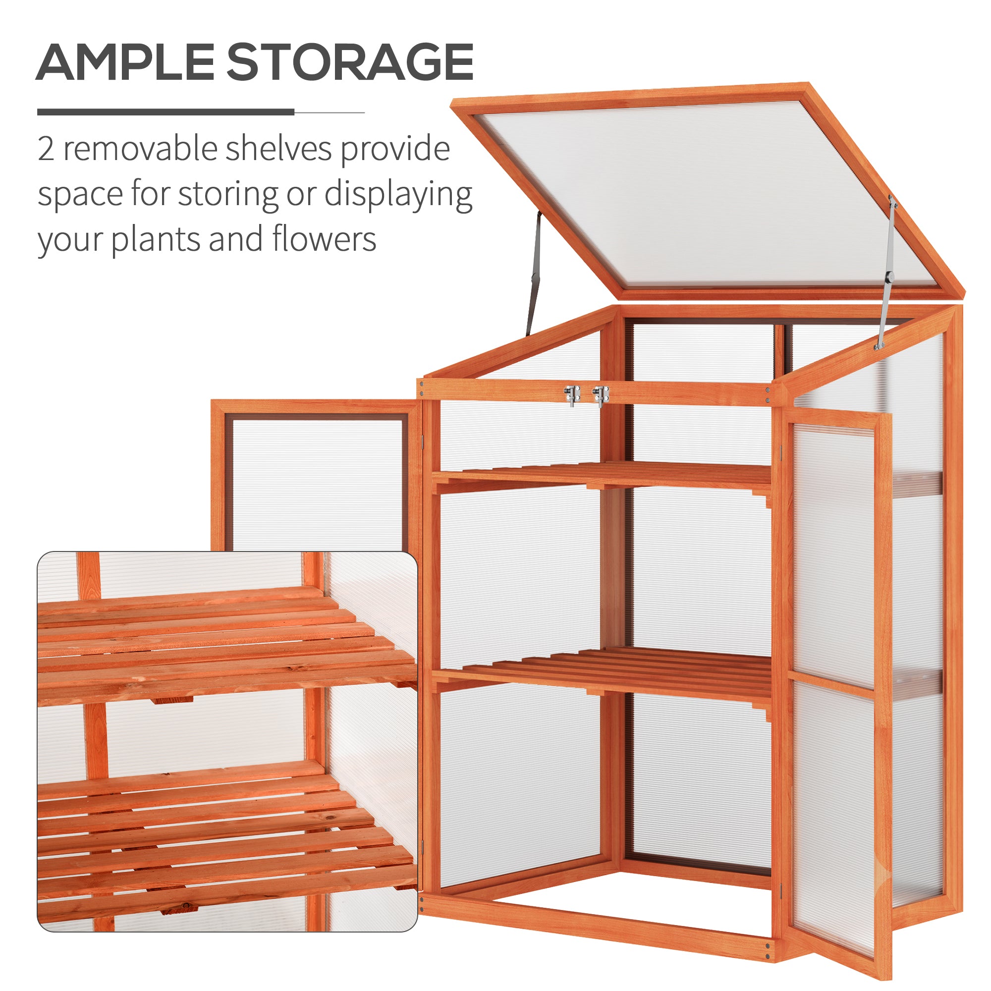 Wooden Cold Frame Greenhouse Small Mini Planter Box, 30" L x 24" W x 44" H, Golden Red Finish