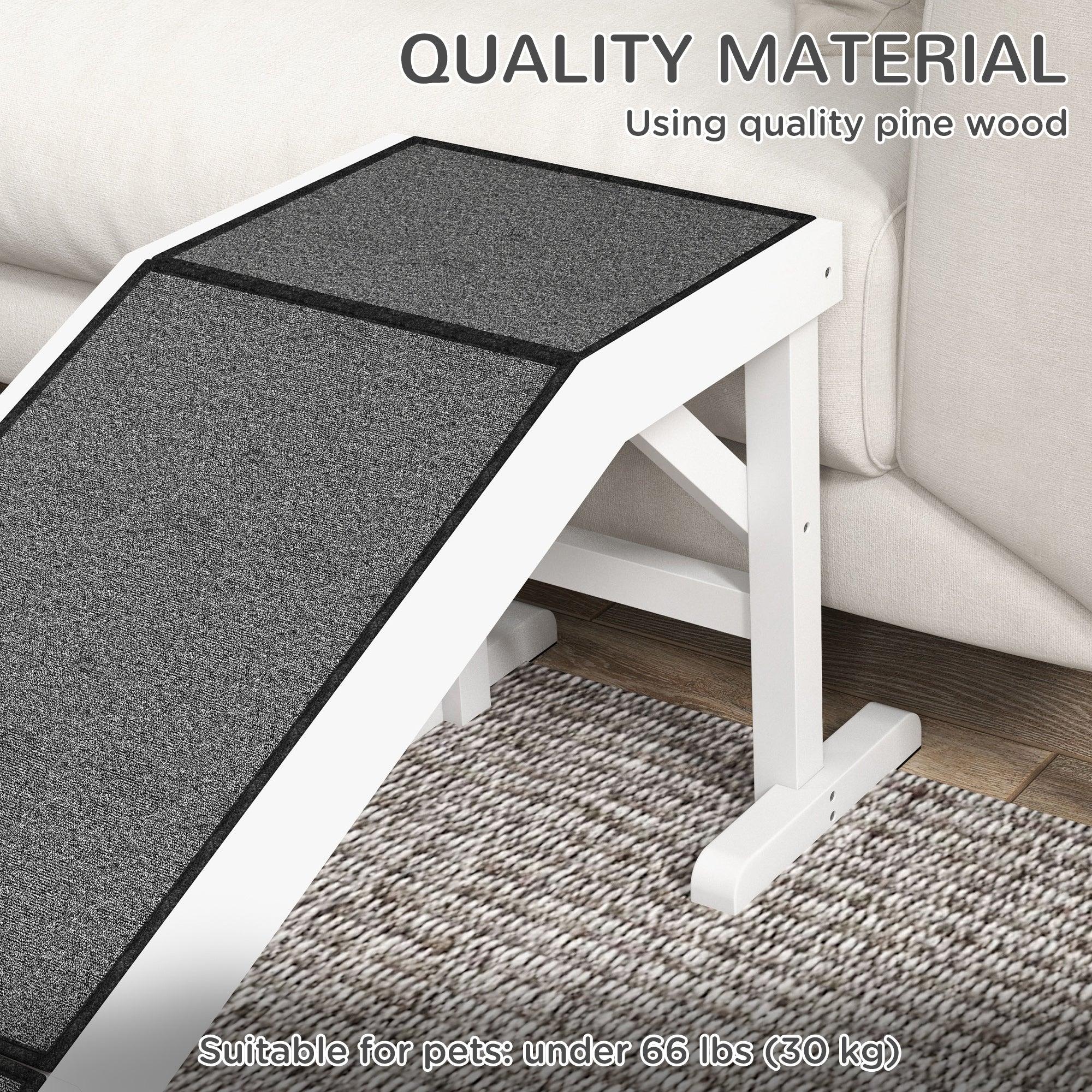 60" Pet Ramp for Dogs & Cats with Non-Slip Carpet, White
