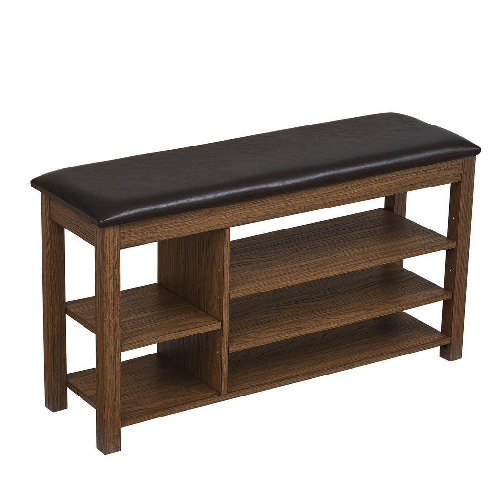 Height-Adjustable Long Shoe Bench with Lift-Up Concealed Storage, Durable Stool with Ventilated Compartments, 39.5" L x 12" W x 22" H, Brown