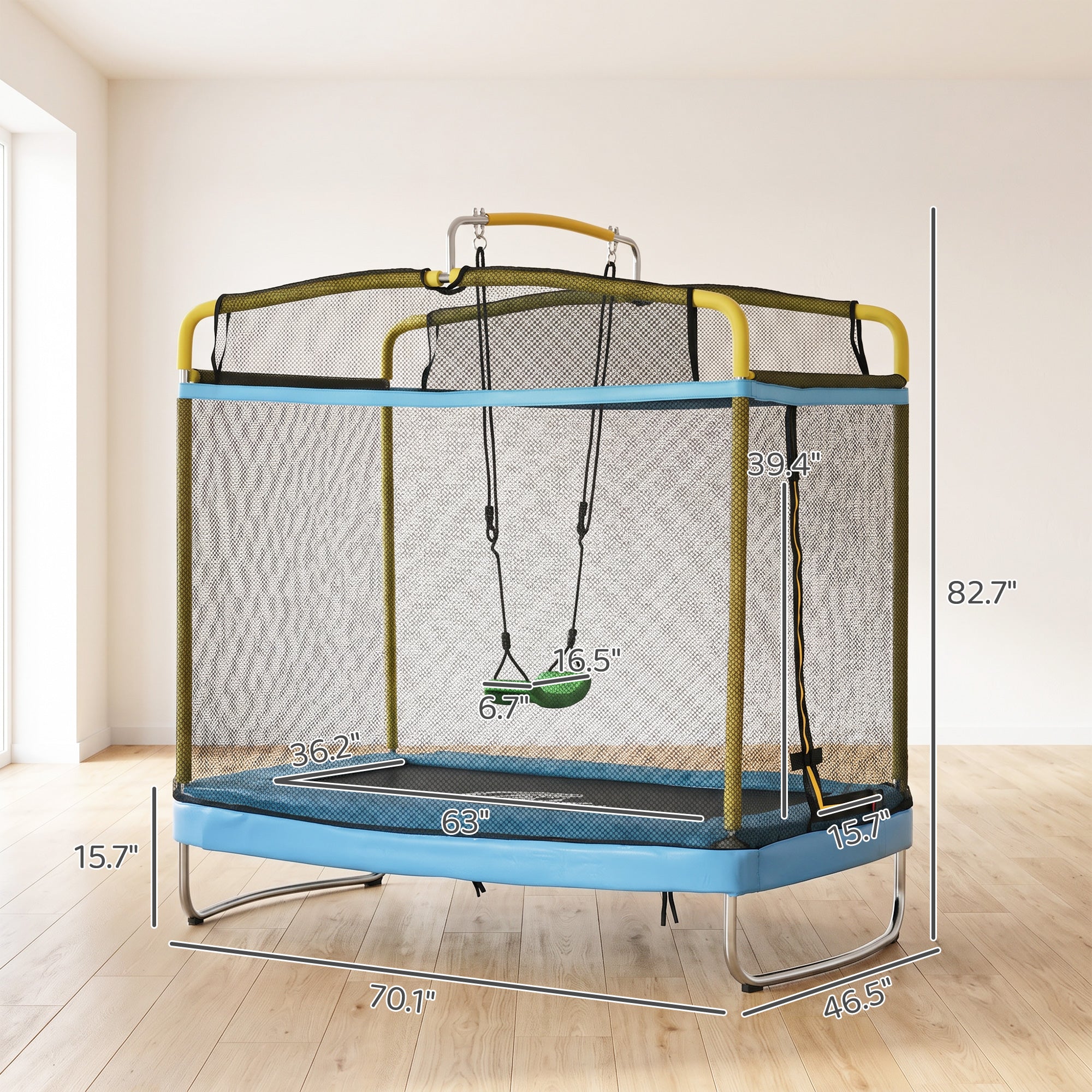 3-in-1 Trampoline for Kids, 6.9' Kids Trampoline with Net, Light Blue
