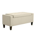 36" Ottoman with Storage, Storage Ottoman Bench with Lift Top and Rubberwood Legs, Linen Upholstered Entryway Seat with for Living Room, Bedroom, Holds up to 330 lb, Beige