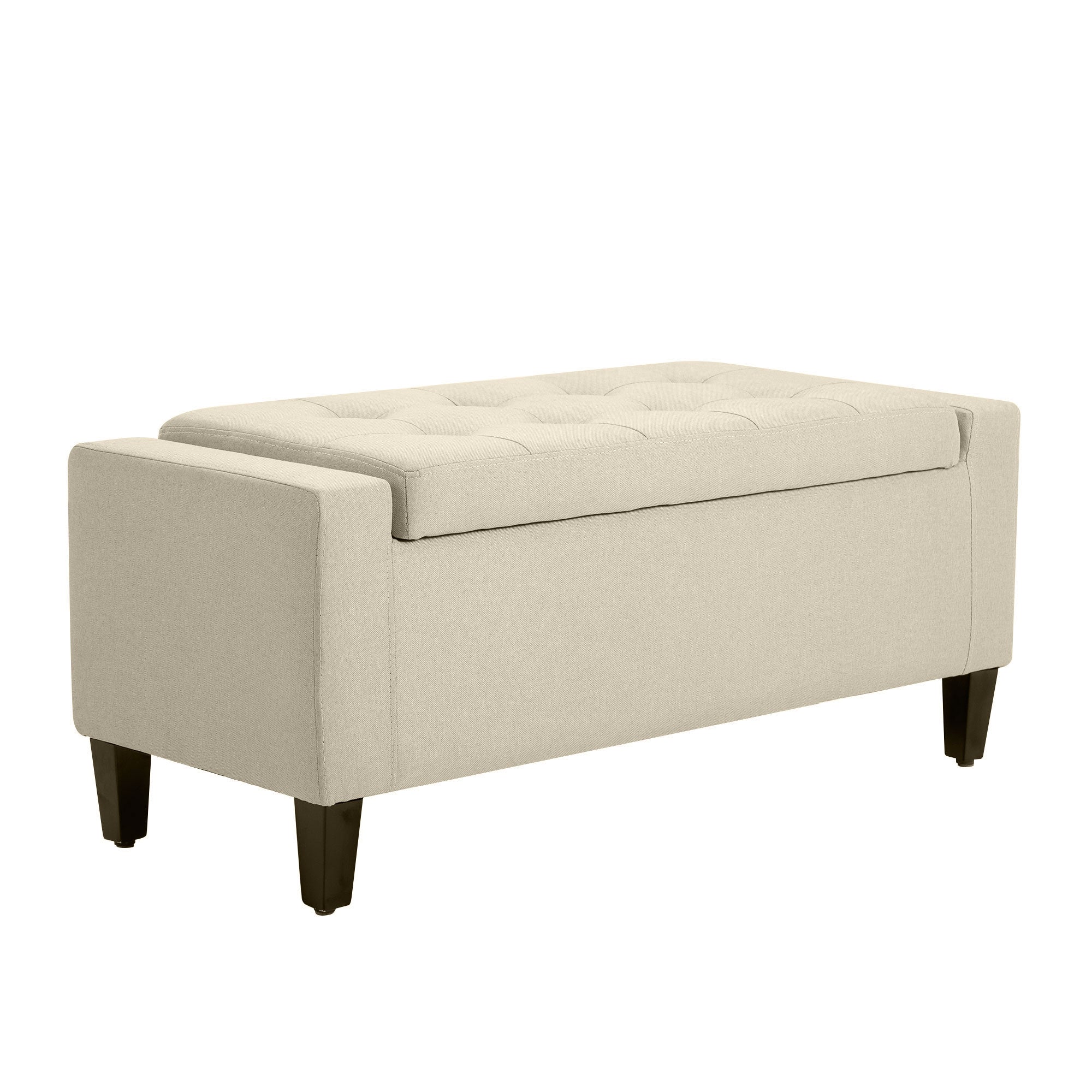 36" Ottoman with Storage, Storage Ottoman Bench with Lift Top and Rubberwood Legs, Linen Upholstered Entryway Seat with for Living Room, Bedroom, Holds up to 330 lb, Beige