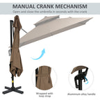 10ft Offset Patio Umbrella with Base, Hanging Aluminum Cantilever Umbrella with 360-degree Rotation, Coffee