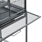 30" Rolling Metal Bird Cage Feeder with Detachable Rolling Stand, Storage Shelf, Wood Perch & Food Container