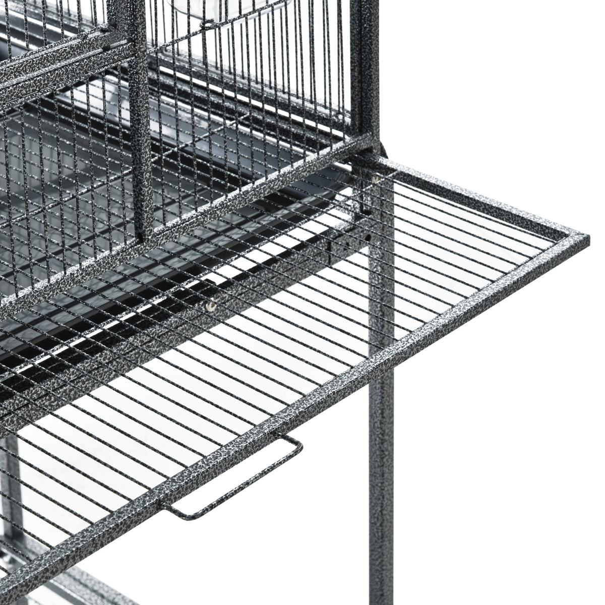 30" Rolling Metal Bird Cage Feeder with Detachable Rolling Stand, Storage Shelf, Wood Perch & Food Container