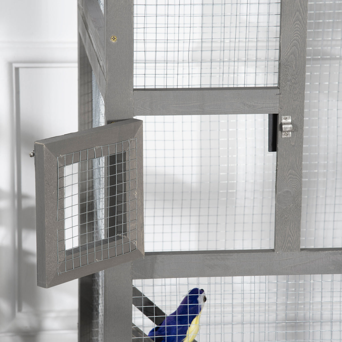 65" Wooden Bird Cage Outdoor Aviary House for Parrot, Parakeet, with Pull Out Tray and 2 Doors, Grey